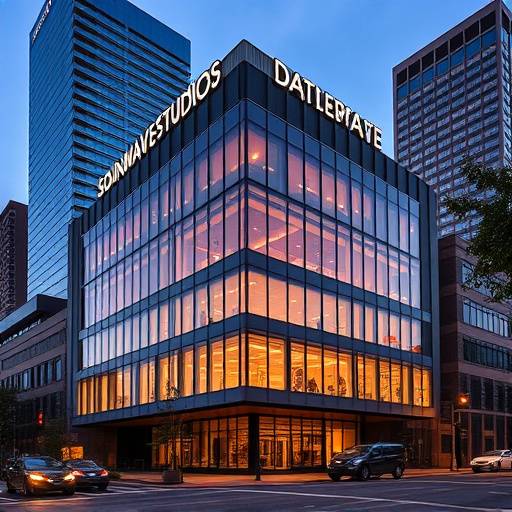 Exterior view of Soundwave Studios building in Midtown Atlanta during daytime, featuring modern architecture