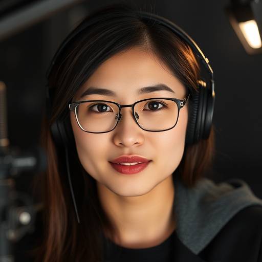 Portrait of Sarah Chen, Mixing and Mastering Engineer, with a focused and professional look