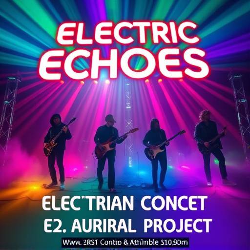 Poster for the 'Electric Echoes' concert featuring local band 'The Aurora Project'